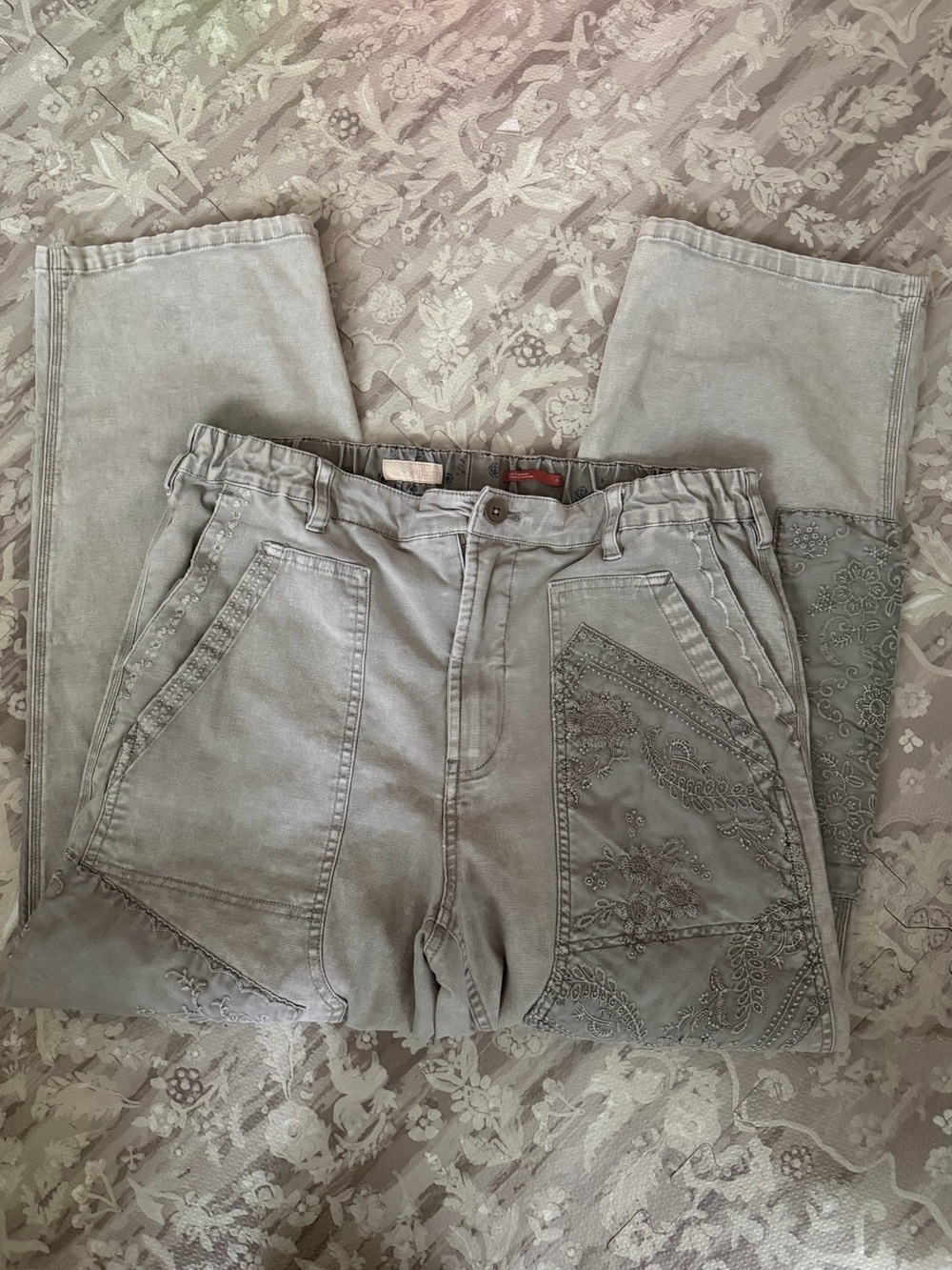 Pilcro Gray Patchwork pants with embroidery